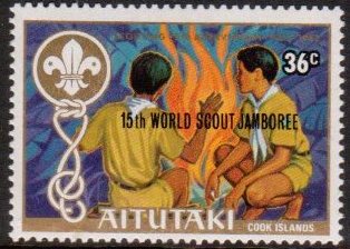 Scouts around campfire, optd 15TH WORLD SCOUT JAMBOREE