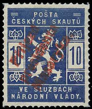 Czech lion — 10 h blue, red overprint (Masaryk arrival)