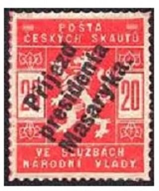 Czech lion — 20 h red, black overprint (Masaryk arrival)