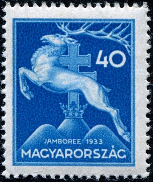 Leaping stag — 40 fillér, perforated