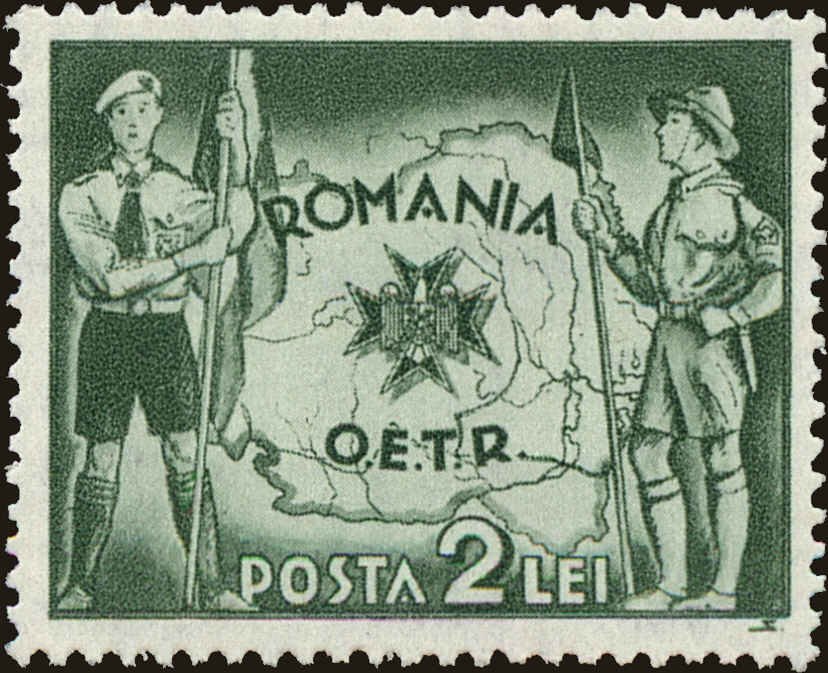 Scouts with map of Romania — 2 lei
