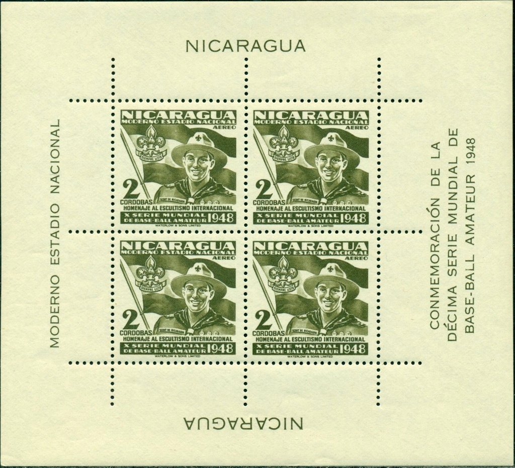 Scout — airmail souvenir sheet of four (olive-brown)