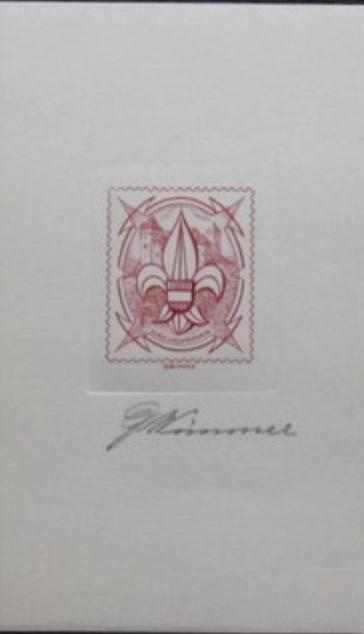 Die proof in red on card, signed by the engraver Georg Wimmer