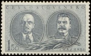 Non-scout companion — Lenin and Stalin, 1.50 Kčs black-blue