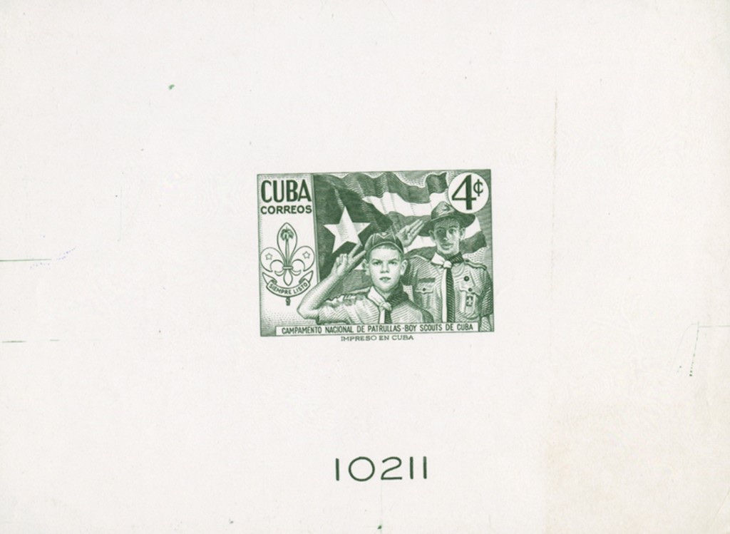 Large die proof of the 4 c in issued colour on glazed card, serial 10211