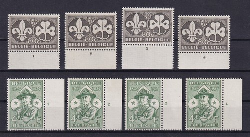 Plate numbers — the 80 c and the 4 fr in marginal singles numbered 1 to 4, the four cylinders used for each value