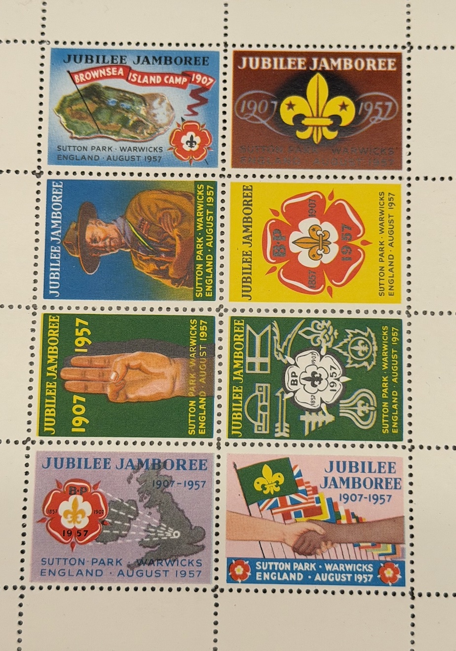 The complete sheet of eight poster stamps as issued