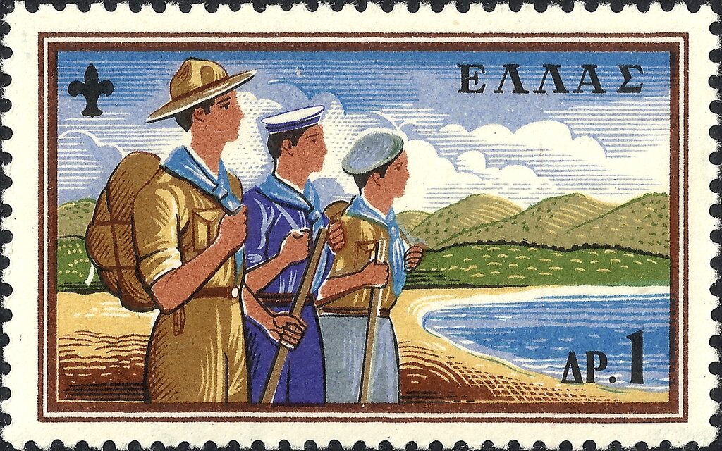 Land Scout, Sea Scout and younger Scout by the coast