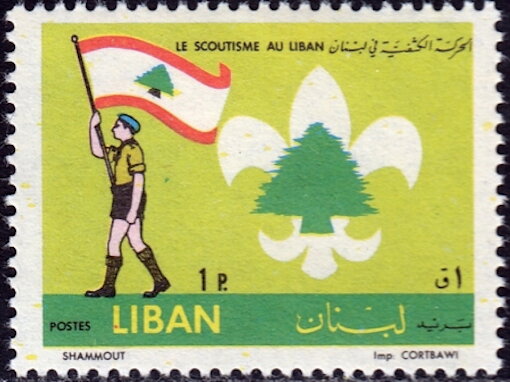 Scout with Lebanese flag and cedar fleur-de-lis