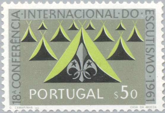 Scout fleur-de-lis and camp tents