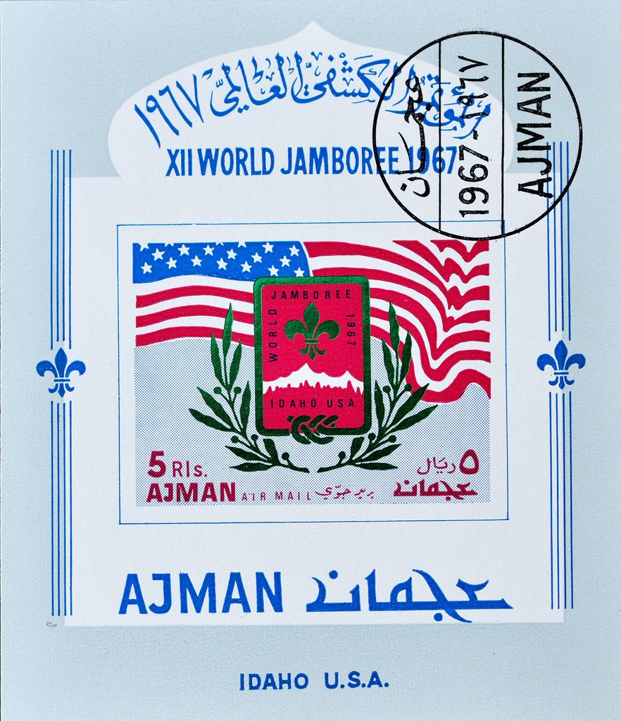 Jamboree emblem on the United States flag