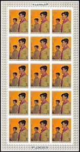 Imperforate full pane of 15 × 25 d (Scouts in uniform)