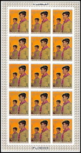 Imperforate full pane of 15 × 25 d (Scouts in uniform)