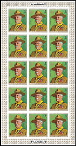Imperforate full pane of 15 × 2 r (Lord Baden-Powell)