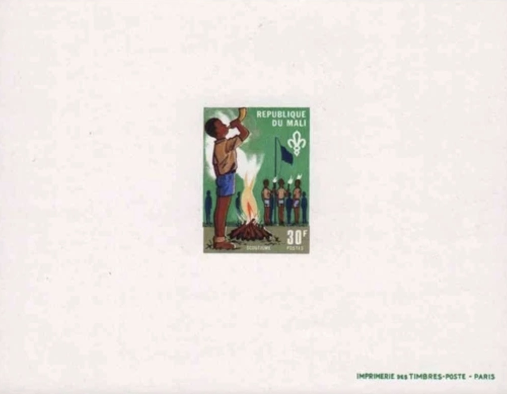 30 f horn and campfire — de luxe proof (Imprimerie des Timbres-Poste, Paris)