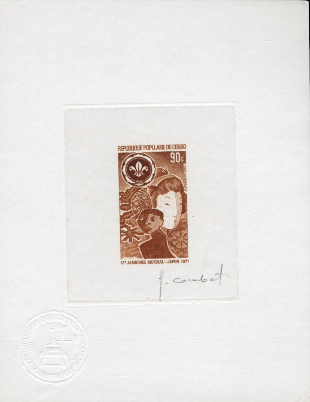 Signed artist proofs in various colours — 90 f brown, 100 f blue and 250 f green, Imprimerie des Timbres-Poste control seal