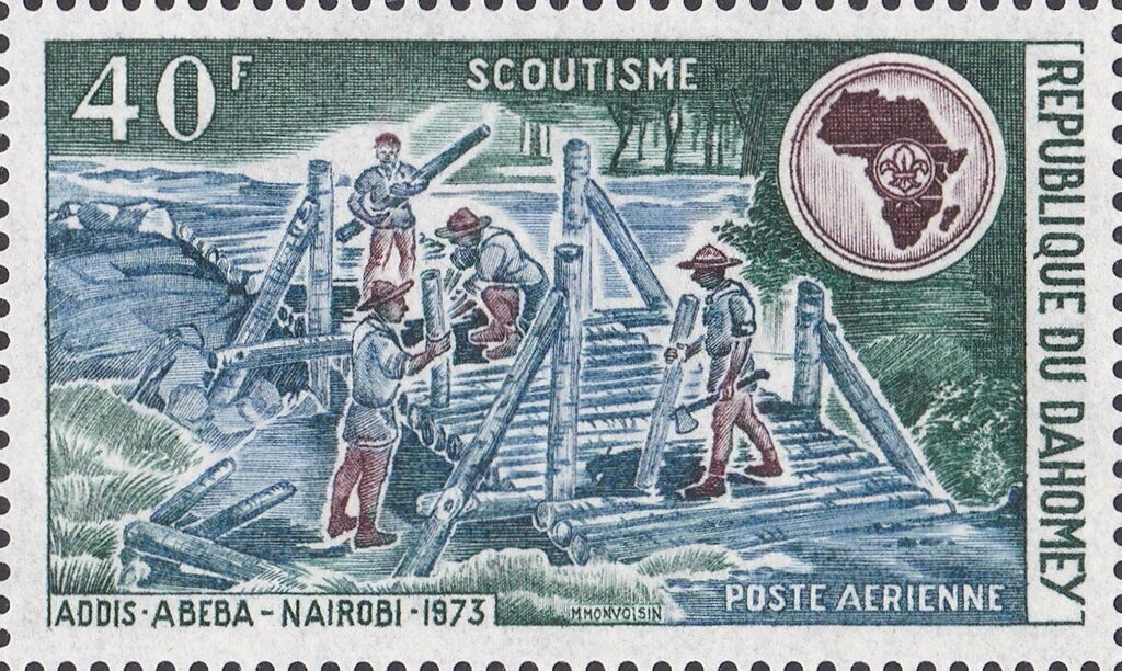 Scouts building a bridge