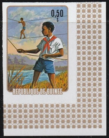 Crossing a rope bridge, imperforate