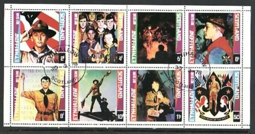 Pane of eight — Rockwell Scout paintings (2 p to 50 p)