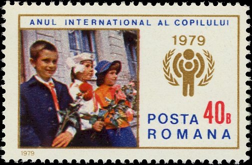 40 b — children with flowers (Scott RO 2834 / Michel RO 3590)