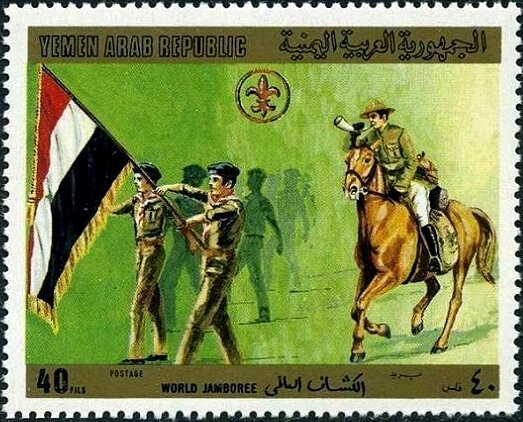 Scouts with flag and rider